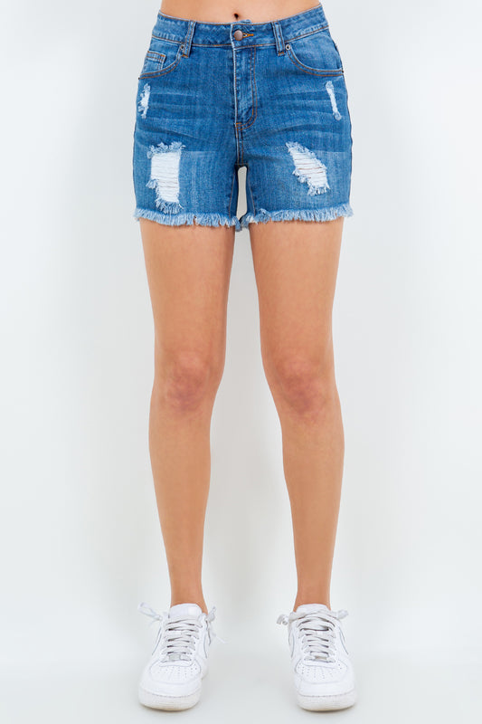 Alfressy High Waist Distressed Frayed Denim Shorts