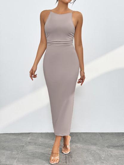 Round Neck Wrap Midi Cami Dress