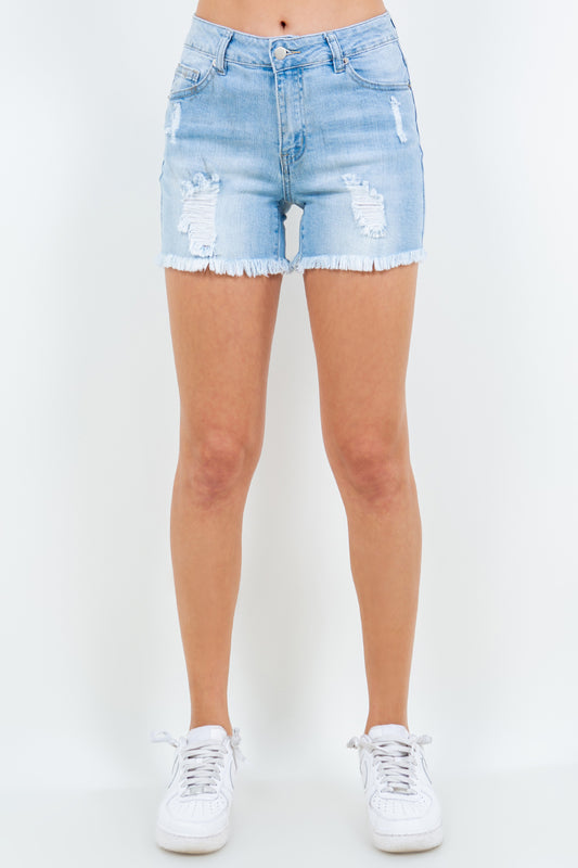 Alfressy High Waist Distressed Frayed Denim Shorts